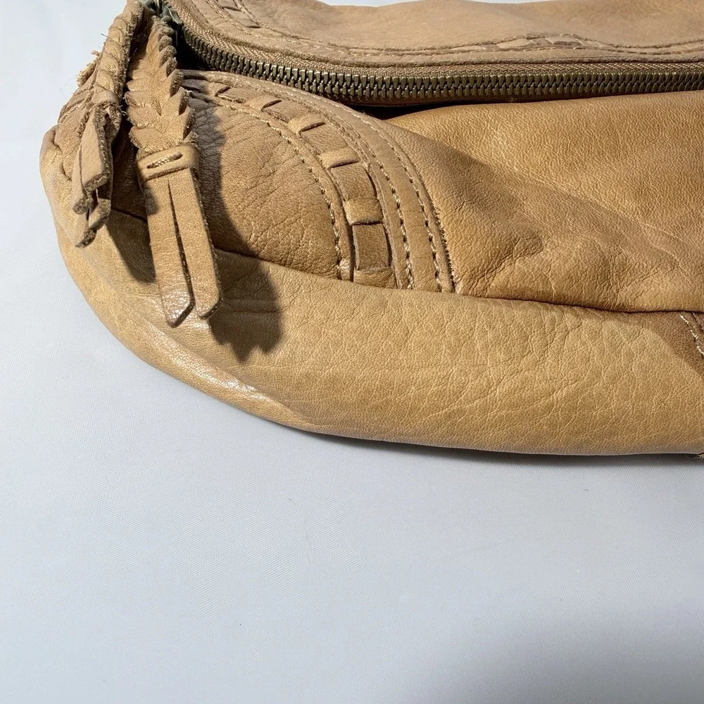 Vintage Lucky Brand Tan/Brown Leather Crossbody Hobo Bag Foldover Purse Handbag
